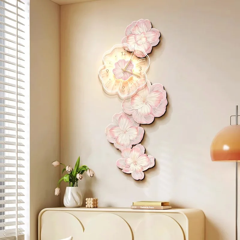 Luxury Watch House - Pink Flower Light Luxury Wall Clock