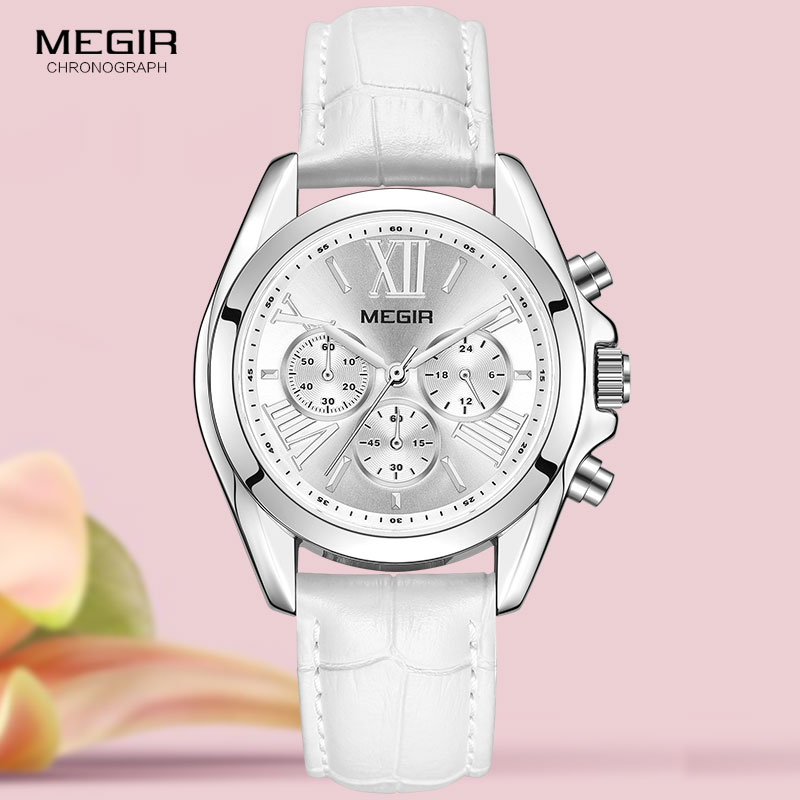 Luxury Watch White - MEGIR2019 Mới Sang Trọng Dây Da